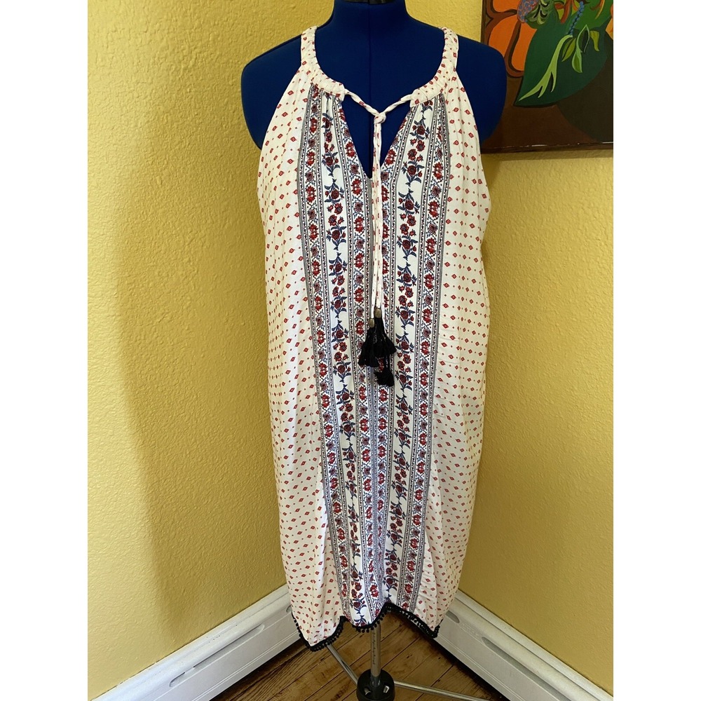 Knox Rose Trapeze Dress XXL 2XL Bohemian Prairie Tassel Tie Sleeveless Ivory